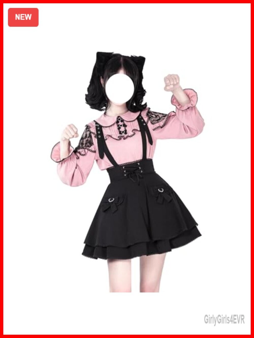 High Waisted Mini Suspender Skirt Polyester Spandex Lace Up A-Line Goth Lolita